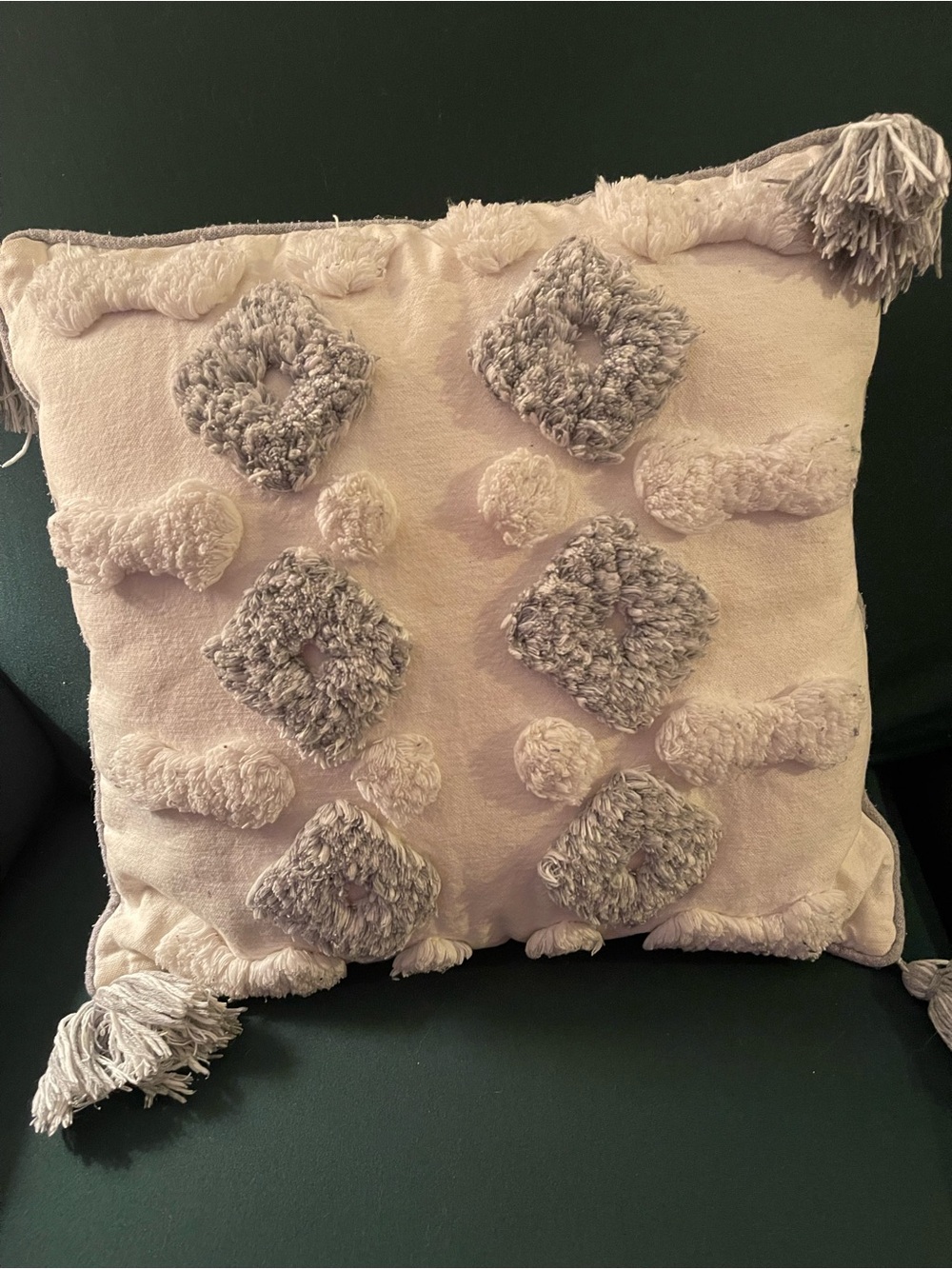 Textured Tassel Throw Pillow in Light Pink and Gray